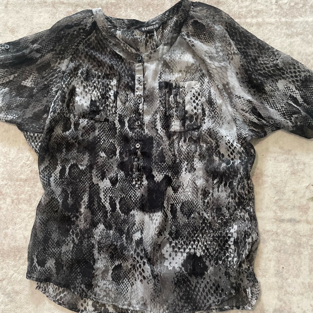 Express Women's Black and Gray Top